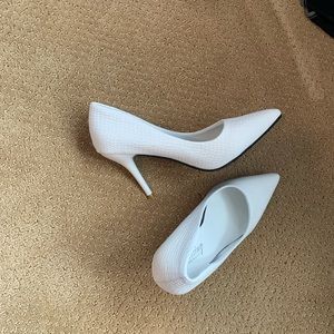 3 inch snake skin white heels